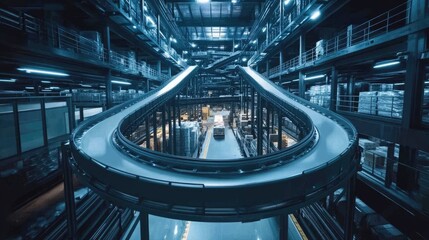 Poster - Food industry conveyor belts moving packaged products to storage.