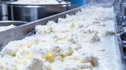 Poster - Industrial cheese-making facility with large vats of milk being processed.