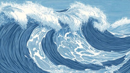Wall Mural - powerful ocean waves in vibrant blue hues