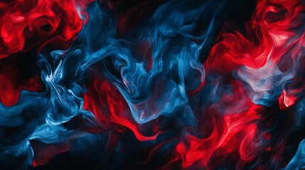 Wall Mural - Soft edges and a blurred look characterize this digital art image of red and blue flames flowing together to form forms in an abstract background design on black.