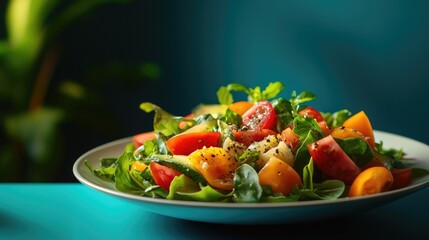 Wall Mural - a plate of salad with a variety of vegetables including tomatoes, cucumbers, and lettuce. the salad 