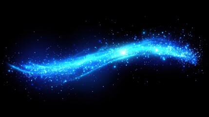 Poster - glowing blue light trail in space with sparkling stars and cosmic energy