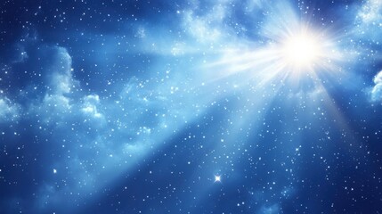 Wall Mural - bright star shines in expansive night sky with clouds and glittering stars