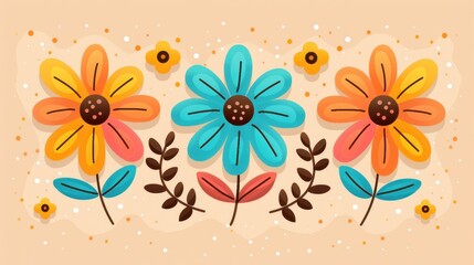 Poster - Embrace the s and s vibes with this handdrawn set of retro daisies, perfect for kids cute decor in pastel hues.