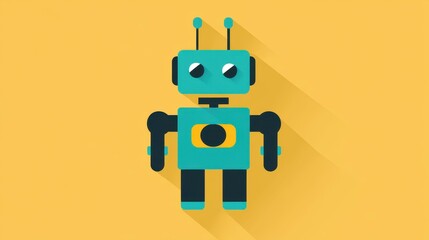 Fototapete - Sleek flat icon showcases a futuristic robot with a stunning long shadow, set against a minimalist backdrop.