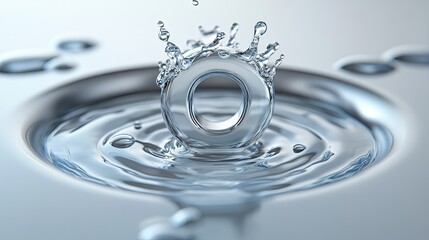 Poster - Water droplets create ripples as a ring-shaped object splashes into calm water surface