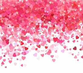 Wall Mural - White Blank Banner with Red and Pink Heart Confetti on White Background