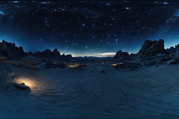 Wall Mural - Nighttime desert scene with a star-filled sky, emphasizing the vastness and beauty of space.