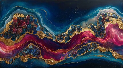 Poster - Colorful abstract art piece featuring vibrant hues and metallic accents in a swirling pattern