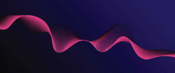 Wall Mural - dark blue abstract background with glowing wave lines. futuristic background modern concept technolo