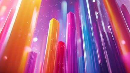 Fototapete - A D bar graph with bright, glossy bars in multiple colors, representing financial data with an abstract tech background