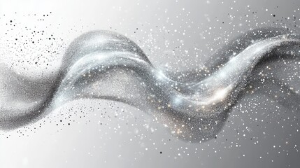 Poster - Abstract silver wave with sparkling particles on gradient background