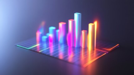 Poster - A clean, modern D bar graph with light reflections and sharp edges, showing market fluctuations in vivid colors with a sleek design