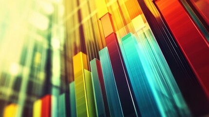Poster - A clean, modern D bar graph with light reflections and sharp edges, showing market fluctuations in vivid colors with a sleek design