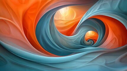 Poster - Colorful abstract swirls create a stunning visual in a vibrant landscape of blue and orange hues