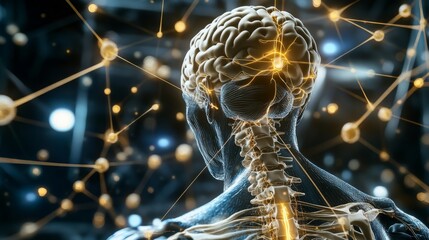 Aufkleber - A high-quality close-up of the human nervous system, including spinal cord and nerve connections, displayed with clear and intricate details