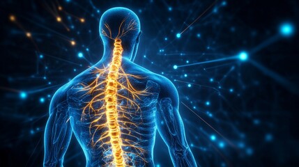 Aufkleber - A high-quality close-up of the human nervous system, including spinal cord and nerve connections, displayed with clear and intricate details