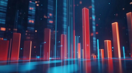 Aufkleber - A professional D bar graph with smooth, glossy bars in shades of red and blue, showing the increasing value of a financial market over time