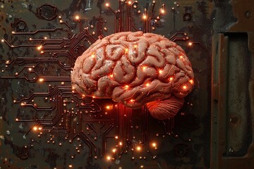 Poster - Creative representation of a human brain integrated with technology in a futuristic design