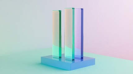 Aufkleber - A sleek, D-rendered bar graph with tall, shiny bars in shades of blue and green, illustrating a rise in market data over a specified period