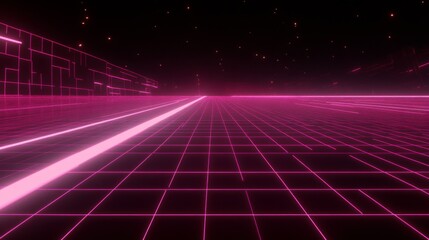 Leinwandbilder - A vibrant light streak speeding through a futuristic grid-like space, creating an illusion of rapid movement and light-speed travel through a digital landscape