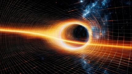 Aufkleber - A vibrant light streak speeding through a futuristic grid-like space, creating an illusion of rapid movement and light-speed travel through a digital landscape