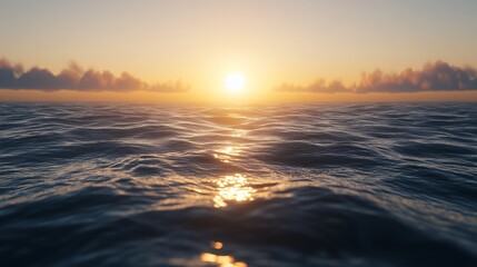Poster - Sunrise over a calm ocean horizon, reflecting soft morning light on gentle waves, symbolizing a peaceful start to the New Years Day