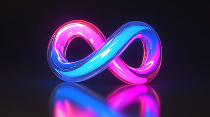 Wall Mural - 3d render of an infinity symbol made from glowing neon light in blue, pink, and purple, isolated on 