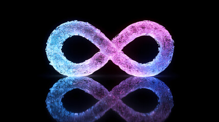 Wall Mural - 3d render of an infinity symbol made from glowing neon light in blue, pink, and purple, isolated on 