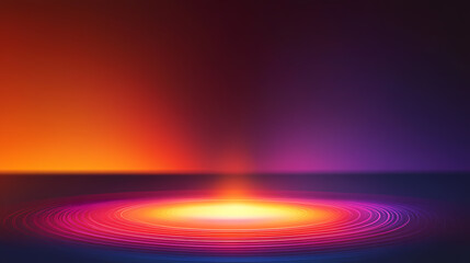 Wall Mural - Fantasy abstract colorful background featuring lines with a red to orange to purple gradient and a circular light effect at the bottom center. Luminous Shadows. Illustration