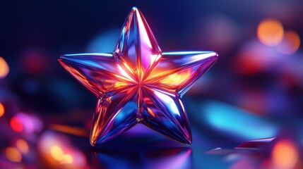 Poster - colorful glass star with neon lights and vibrant bokeh in abstract background