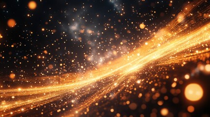 Poster - golden light particles creating a magical cosmic effect in a dark space background