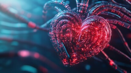 Digital heart, glowing red and blue.