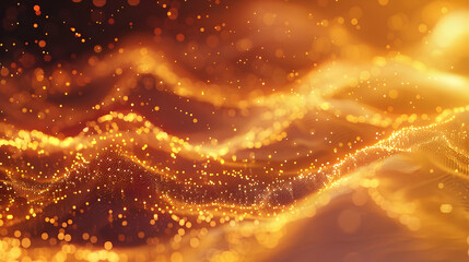 Poster - Abstract golden waves with shimmering particles creating a dynamic visual effect.