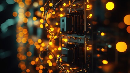 Poster - Innovative server racks with glowing lights enhance the efficiency of a data center, representing cutting edge technology and data management