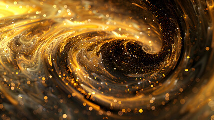 Poster - A swirling abstract design with golden tones and shimmering particles.