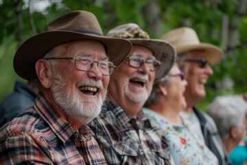 Wall Mural - Group of senior friends having fun in the park on a summer day.