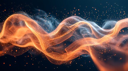 Wall Mural - Abstract orange and blue energy wave, dark background, digital art, website header.