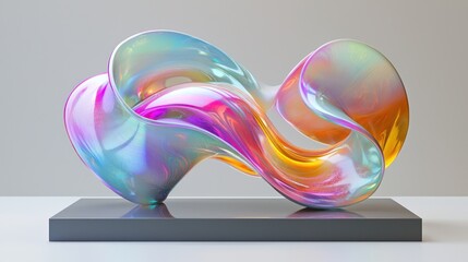 Wall Mural - 3d render of an abstract pearlescent sculpture, full of fluid movement and vibrant colors.