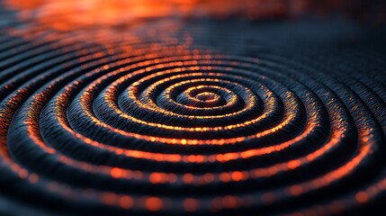 Wall Mural - Abstract swirling dark texture with fiery glow; background blur; scientific visualization; ideal for tech.