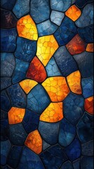 Wall Mural - a mosaic-like pattern of orange and blue shapes forming a unique abstract style.