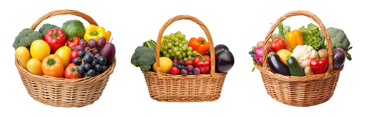 Wall Mural - Vibrant Baskets of Fresh Organic Produce Isolated on transparent background