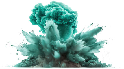 Poster - Turquoise powder explosion creating a colorful cloud on transparent background