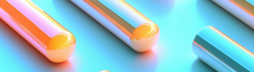 Poster - Abstract design featuring colorful, glossy cylindrical shapes arranged on a vibrant, gradient background.