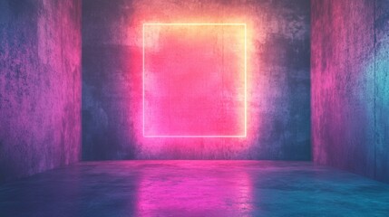 Poster - An abstract concrete wall glows with neon lighting, creating a striking atmosphere in a contemporary art setting reminiscent of urban creativity