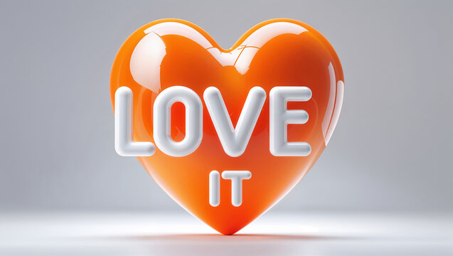 Orange Heart with Love It Text 3d Render