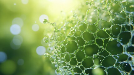 Poster - Dynamic green cells exhibit organic motion, capturing the essence of life in a vibrant and illuminated environment