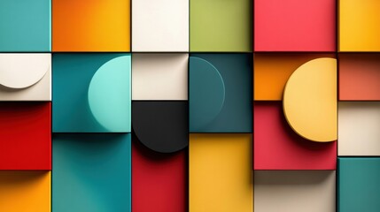 Poster - This abstract geometric pattern showcases an arrangement of bold shapes in vibrant colors, creating a lively and dynamic visual experience