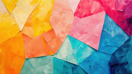 Poster - Vibrant geometric shapes fill the canvas with a mix of warm and cool colors creating a visually striking abstract composition