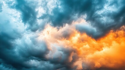 Wall Mural - clouds of various hues create a dramatic effect in the blue sky as the sun sets, highlighting the be